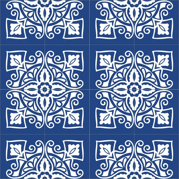 Portuguese Tiles Pattern Vintage Background Victorian Ceramic Tile Vector — Stock Vector