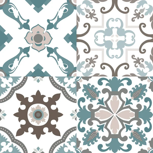 Vector Conjunto Patrones Azulejos Portugueses Colección Patrones Colores Para Diseño — Vector de stock