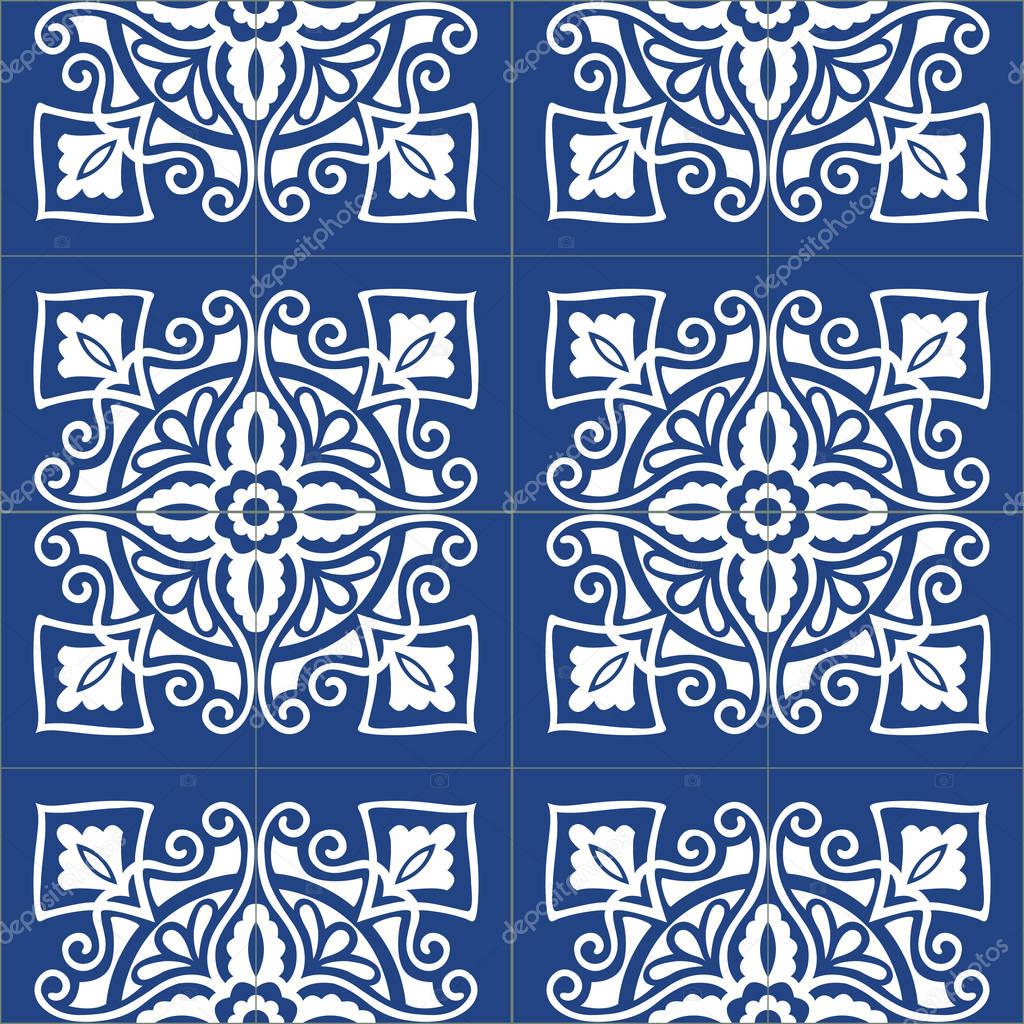 Portuguese tiles pattern. Vintage background - Victorian ceramic tile in vector