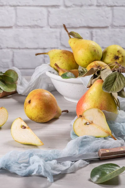 Pêras Orgânicas Frescas Fundo Fruta Colheita Outono — Fotografia de Stock