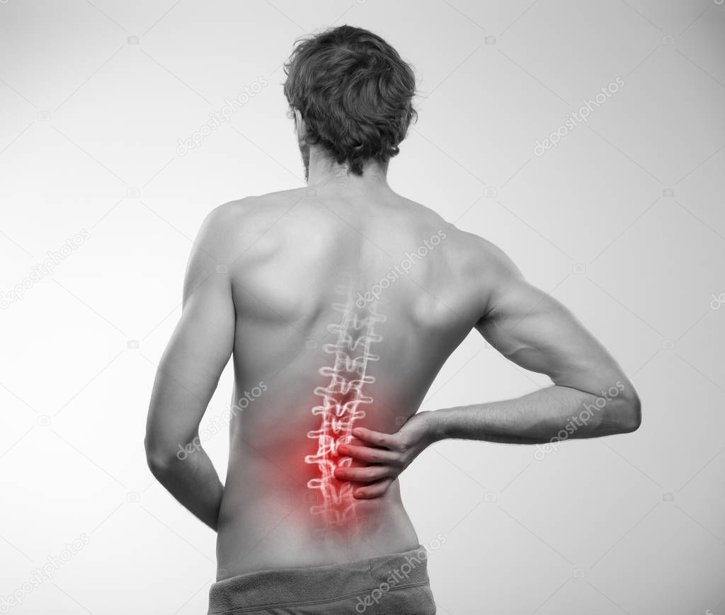 Back pain, spine illustration.