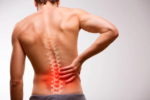 Back pain, mans back on. — Stock Photo, Image