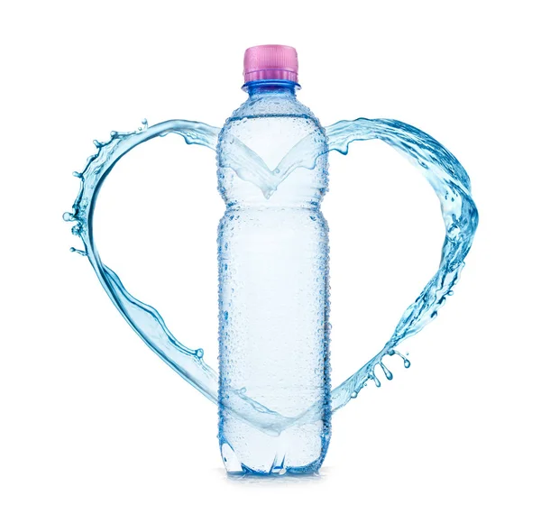 Wasserflasche und Herzspritzer — Stockfoto