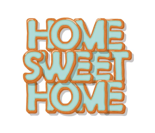 Дом, милый дом. Печенье нарисованные вручную буквы. Симпатичный дизайн в пастельно-голубых цветах. Изолированные на белом . — стоковый вектор