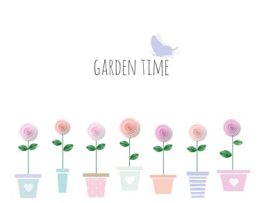 Trendy tencere Bahçe çiçekli yazdırma. Kopya alanı metniniz için şirin şablonu. Moda yazdırma, doğum günü tebrik kartı, düğün, defter kapağı, karalama defteri. Beyaz izole. Kız gibi.