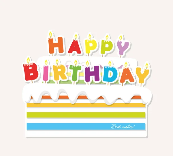 Pastel de cumpleaños con velas. Pegatina de recorte de papel . — Vector de stock