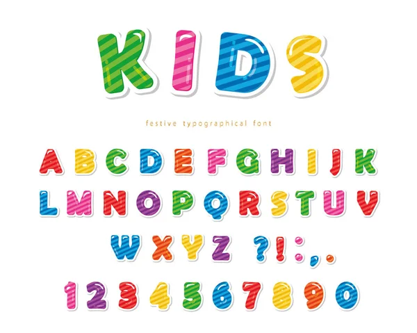 Fonte Kids. Desenhos animados brilhantes coloridos letras e números . — Vetor de Stock