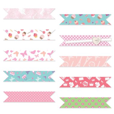 Festive textile ribbons set isolated on white. clipart