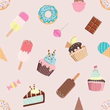Doğum günü seamless modeli farklı tatlılar.