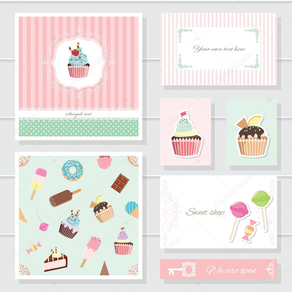 Cute card templates set with sweets.