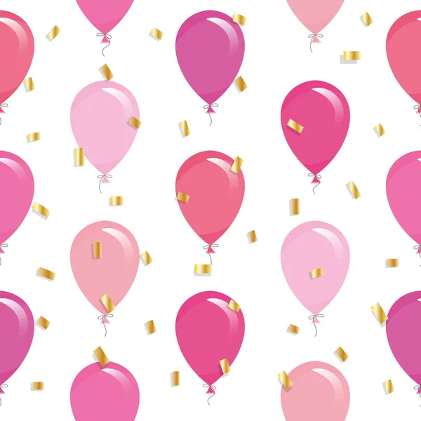 Festliches nahtloses Muster mit bunten Luftballons und glitzerndem Konfetti. Geburtstag, Babydusche, Urlaubsdesign. — Stockvektor