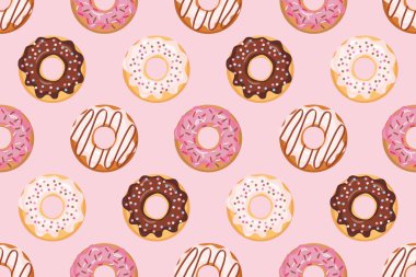 Sırlı çörek ile Seamless modeli. Pembe renkler. Kız gibi. Baskı ve web için.