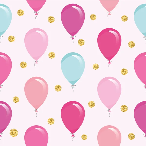 Festliches nahtloses Muster mit bunten Luftballons und glitzerndem Konfetti. Geburtstag, Babydusche, Urlaubsdesign. — Stockvektor