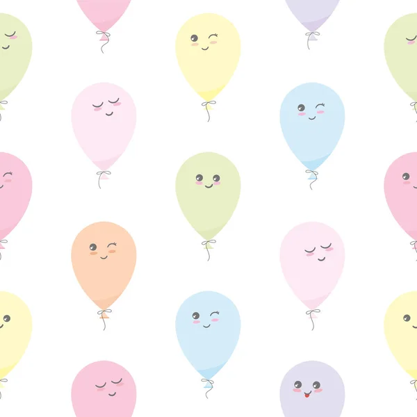 Ładny wzór z kawaii balony. Na urodziny, chrzciny, wakacje wzór. — Wektor stockowy