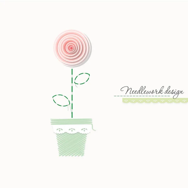 Rosa del bordado. Lindo diseño para tarjetas de felicitación, álbum de recortes, decoración del sitio web de costura . — Vector de stock