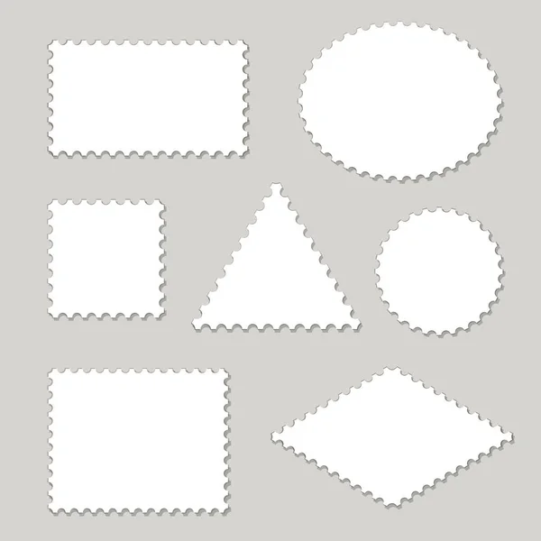 빈 우표 다른 모양 설정-삼각형, 사각, 둥근, 타원형, 마름모. — 스톡 벡터