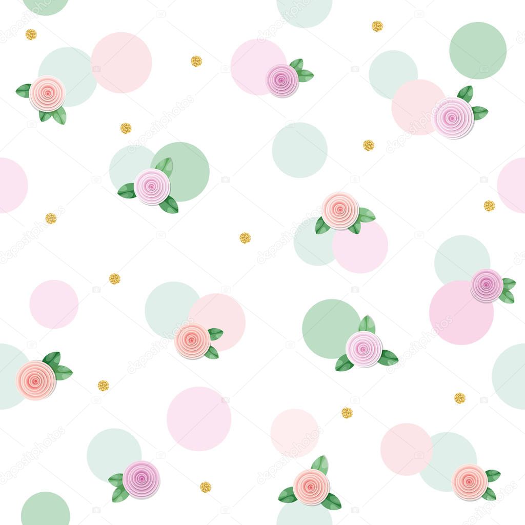 Fondo de patrón transparente floral con rosas y lunares ...
