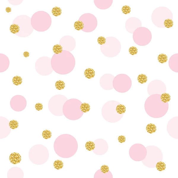 Glitter konfety polka dot vzor bezešvé pozadí. Zlatý a pastelově růžové módní barvy. Pro narozeniny, valentine a scrapbook design. — Stockový vektor