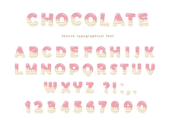 Rosa Creme Auf Weißer Schokolade Dekoratives Alphabet Geschmolzen Niedliche Abc — Stockvektor