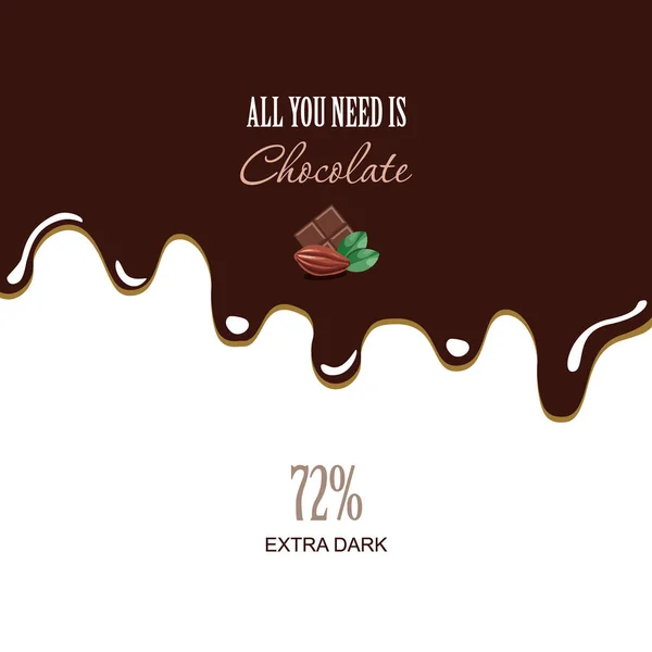 Fond de chocolat noir fondu avec un échantillon de texte. Graines de cacao . — Image vectorielle
