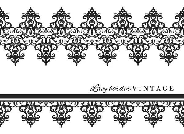Black lace border set. Vintage. Isolated on white. — Stock Vector