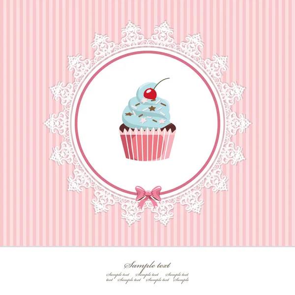 Mall för gratulationskort med cupcake. För födelsedag, klippbok eller bageri design. — Stock vektor