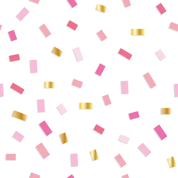 Confetti seamless pattern. Festive background with pink and gold little pieces. Girly. — Stock Vector