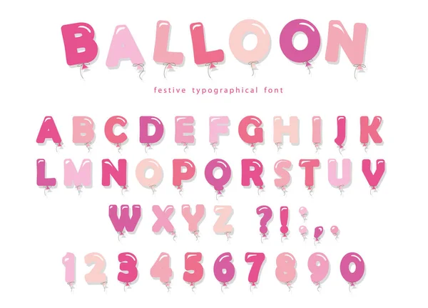 Balónek růžový písmo. Roztomilý Abc písmena a čísla. K narozeninám, baby sprcha. Holčičí. — Stockový vektor