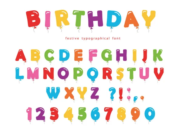 Globo de fuente de colores. Lindas letras y números ABC. Para el cumpleaños, baby shower. Chica. . — Vector de stock