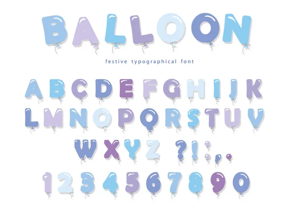 Balon font biru. Huruf dan angka ABC yang lucu. Untuk ulang tahun, baby shower anak . - Stok Vektor