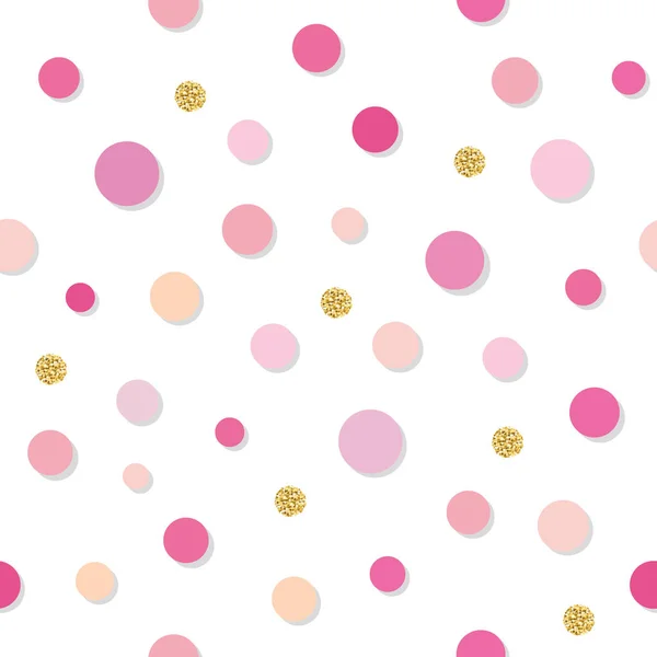 Konfetti Tupfen nahtlosen Muster Hintergrund. Goldglitzer und pinkfarbene Trendfarben. Geburtstag, Valentinstag und Sammelalbum. — Stockvektor
