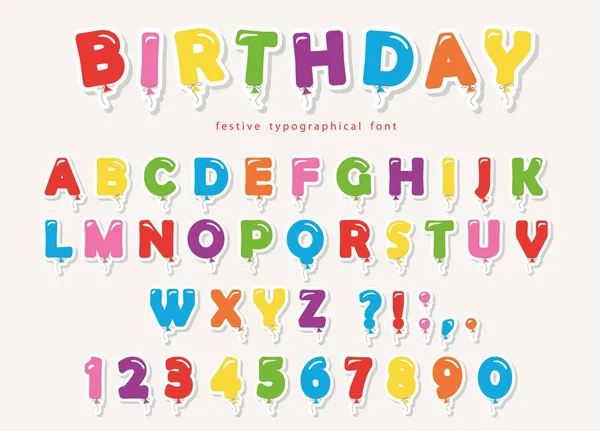 Balloon colorful font paper cutout. Funny ABC letters and numbers. For birthday party, baby shower. — Stock Vector