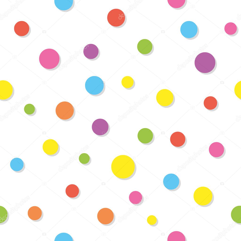 Confetti polka dot seamless pattern background. Colored. For birthday
