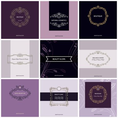 Dekoratif çerçeveler. Güzellik logo şablonlar kümesi.