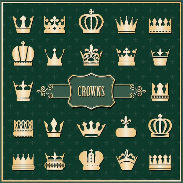 Icone della corona d'oro incastonate sul damasco . — Vettoriale Stock
