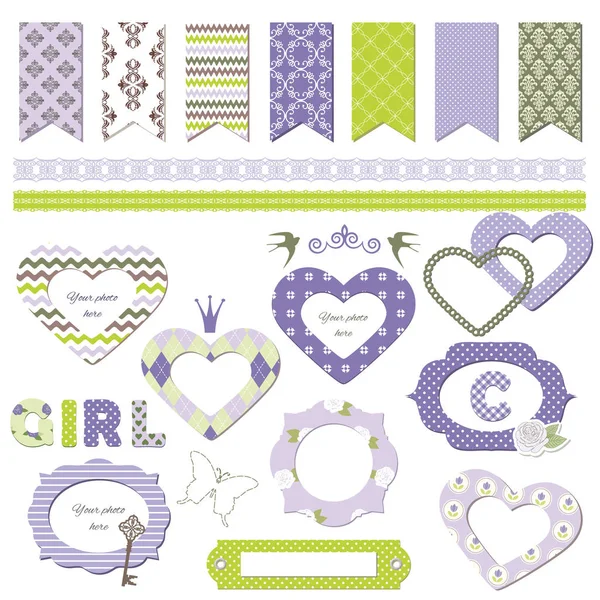 Cornici tessili. Elementi di design Scrapbook. Girly . — Vettoriale Stock