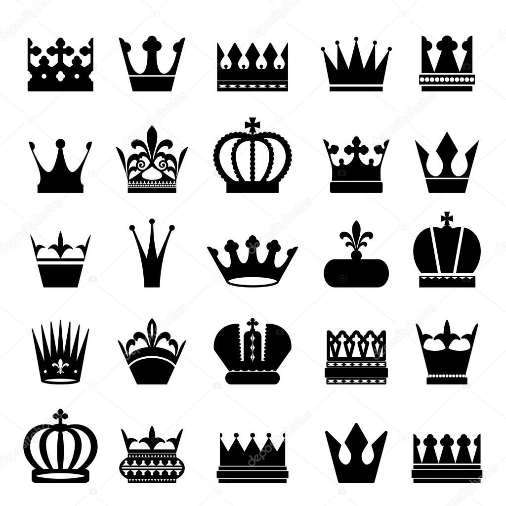 Black crown silhouettes set.