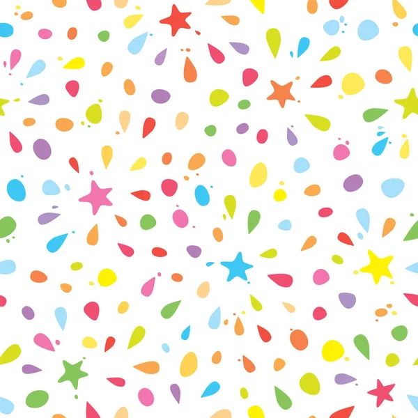 Colorful seamless pattern with confetti, stars and splashes. For birthday celebration. Vector — Stock Vector