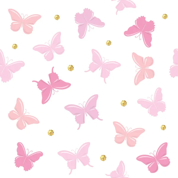 Πεταλούδες με γκλίτερ πουά φόντο χωρίς ραφές. Χαριτωμένα καρτούν. Girly. Διάνυσμα — Διανυσματικό Αρχείο