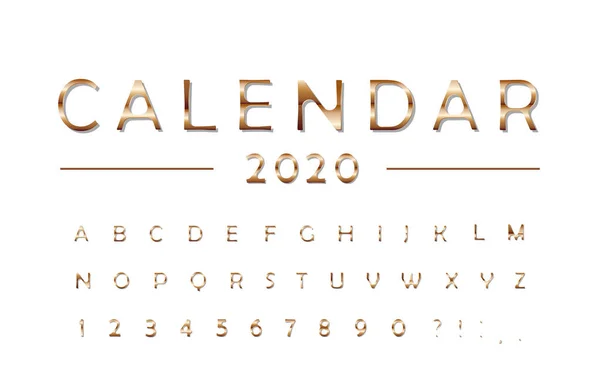 Fonte Calendar 2020. Letras clássicas ABC e números. Elegante alfabeto metálico. Para organizador, planejador de semana, design de brochura de negócios. Vetor —  Vetores de Stock
