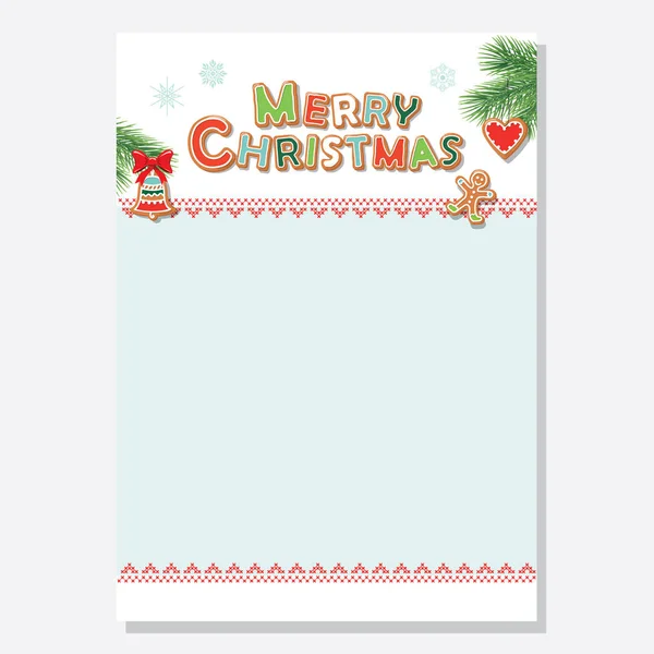 Christmas Santa letter blank template A4 decorated with Gingerbread cookie letters and fir. Vector — Stock Vector