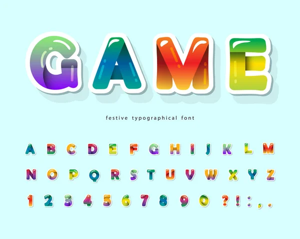 Cartoon colorful 3d font. Современные буквы и цифры ABC. Яркий глянцевый алфавит. Бумага вырезана. Для плакатов, баннеров, веб-дизайна. Вектор — стоковый вектор