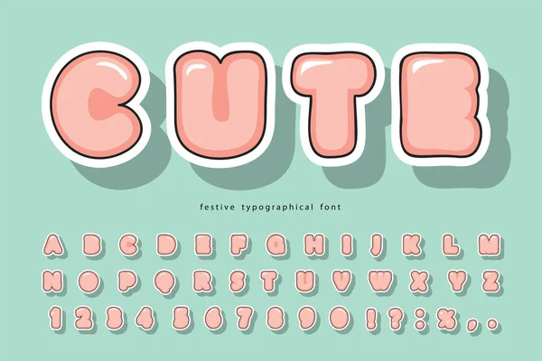 Polices de bulle mignonnes avec des visages souriants drôles. Alphabet dessin animé. Pour anniversaire, baby shower, cartes de vœux, invitation de fête, design pour enfants. Vecteur — Image vectorielle