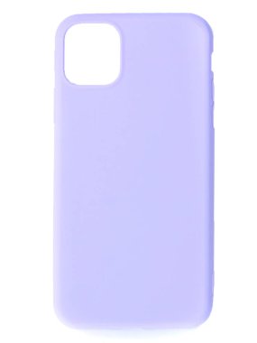 Beyaz arkaplanda şeffaf bir dosya arka görünümünde izole edilmiş mor akıllı telefon. 