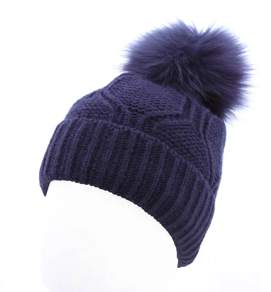 Dark blue winter hat on a white background — ストック写真