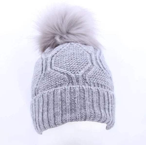 Winter hat hand made on white background . — ストック写真