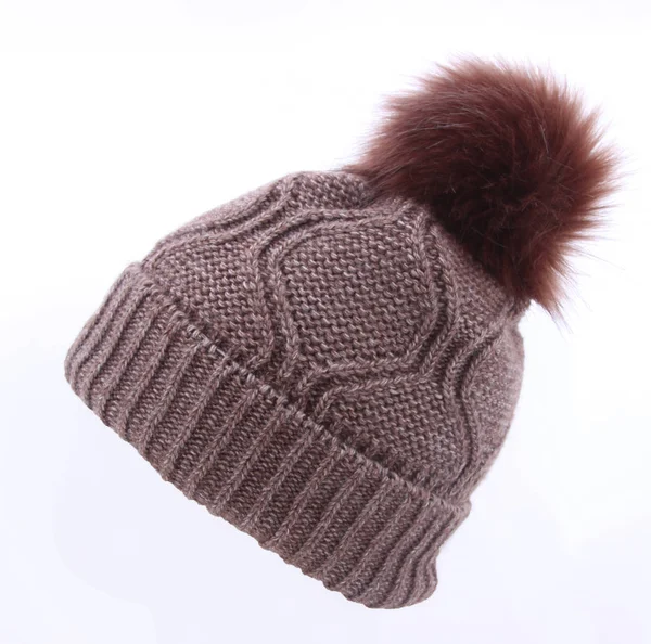 Brown knitted hat on a white background — ストック写真