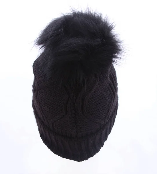 Knitted hat isolated on white background .hat with pompon black . — Stock Photo, Image