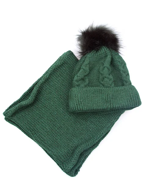 Green Hat and snood on a white background — Stock Photo, Image