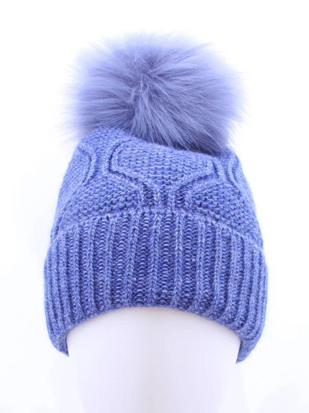 Chapeau en laine bleu tricoté isolé sur fond blanc Images De Stock Libres De Droits